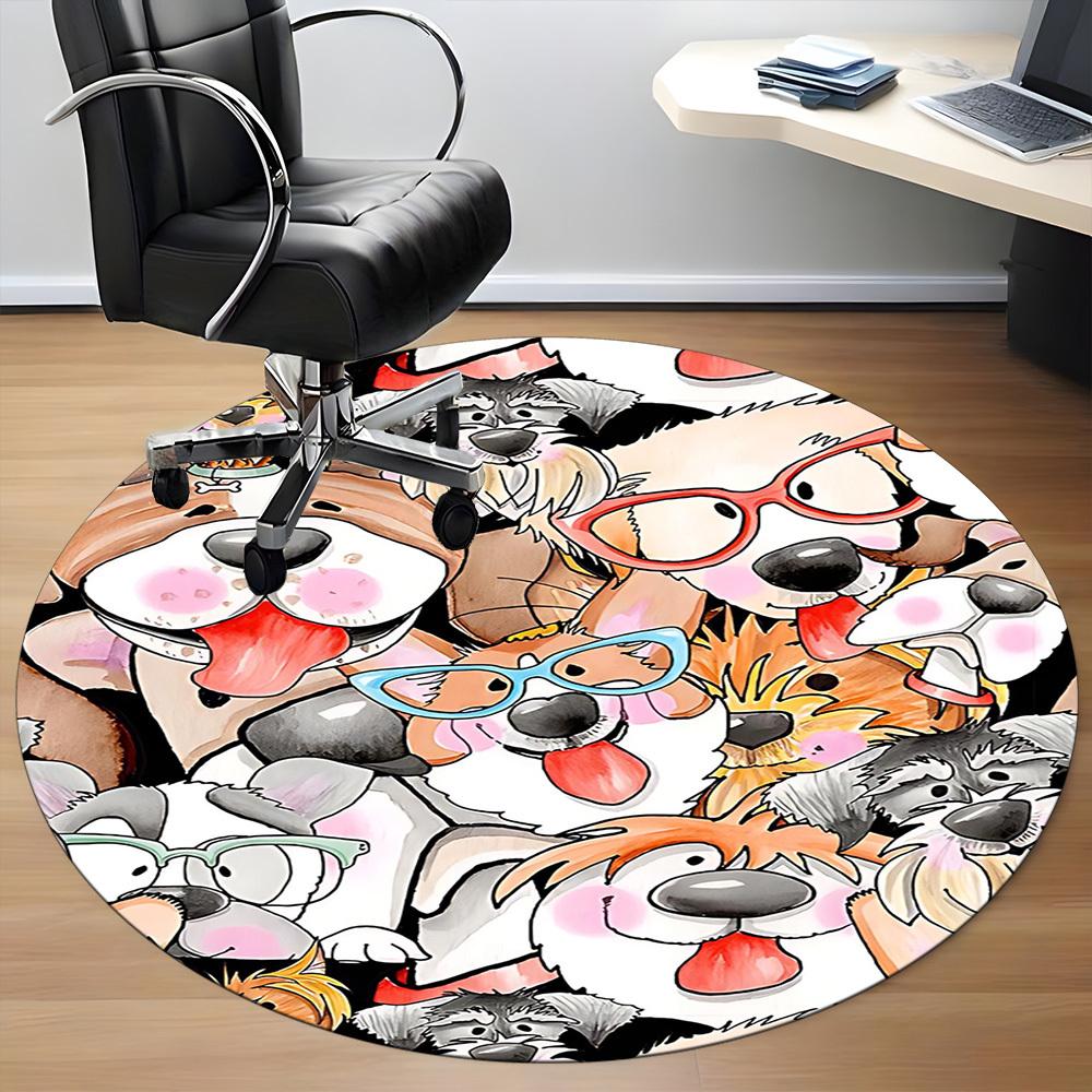 1PC Dogs Cute Office Round Area Rug, Mat Suitable For Office, Under Office Chairs Bedroom Living Room Home Decor, Room Deco