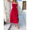 Women Vacation Style Solid Color High Waist Sleeveless Hanging Neck Long Dresses