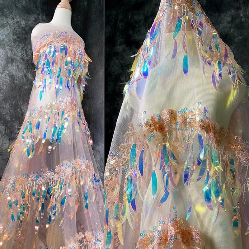 50*130 см градиентный цвет иллюзия пайетки кисточки ткань для свадебного платья модная дизайнерская ткань для самостоятельного шитья материал