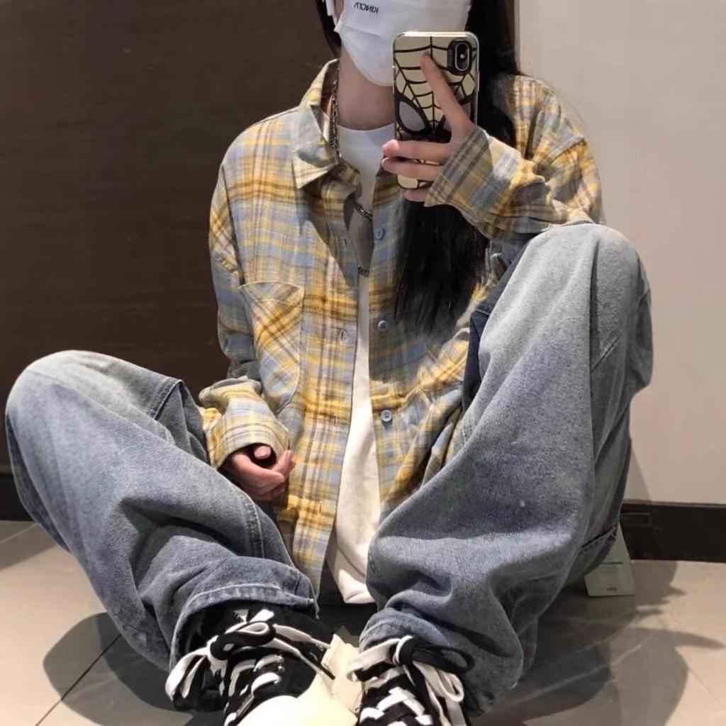 2025 Мужская рубашка свободного кроя оверсайз в ретро-клетку - Весна/Осень Топ высокого класса