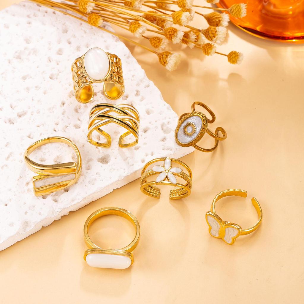 18K Gold Plated Titanium Steel Butterfly Flower Open Ring