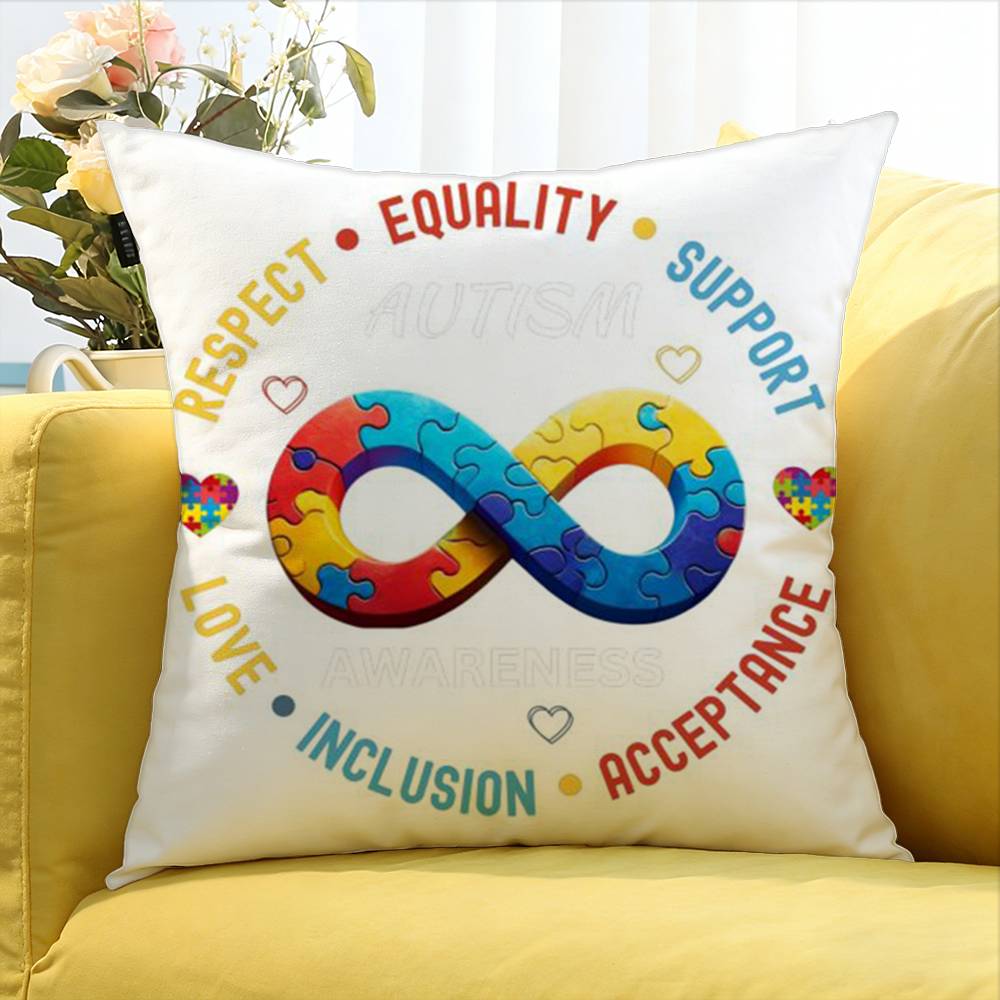 For Accept Support Love Autism Pride Symbol Rainbow World Various Sizes Square Pillow Case For Car Home Bedchamber Decor