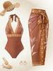 European and American new swimwear, thin and meat-covering swimsuit, women's high-end sense one-piece beach suit, wrap skirt in stock