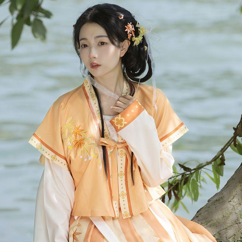 Chinese Tang Dynasty Style Hanfu Printing And Dyeing Big Swing Skirt Daily Women's Suit