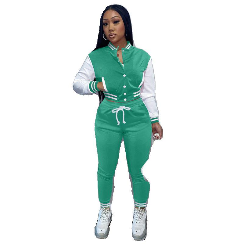 Женская бейсбольная куртка в европейском и американском стиле в стиле пэчворк и спортивный комплект из двух предметов