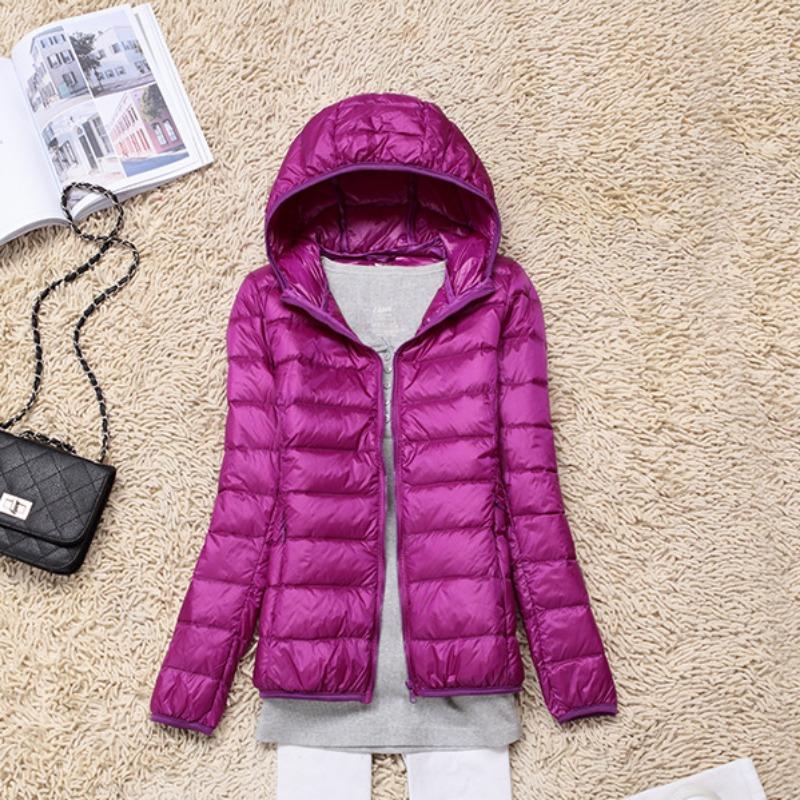Winter Womens White Lightweight Hooded Puffer Jacket Daily Wear