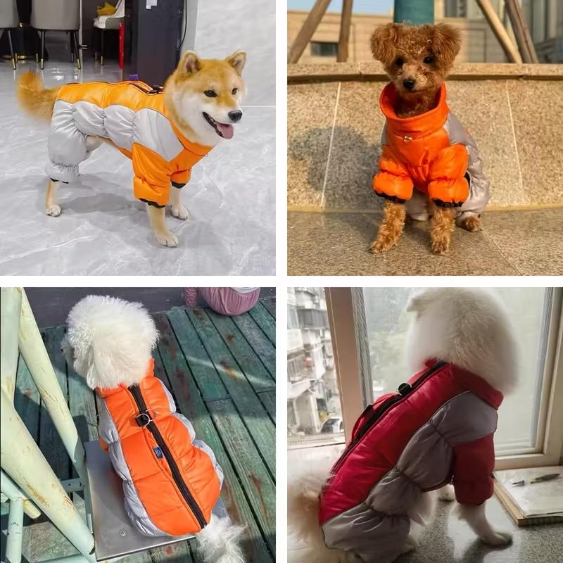 Pet Thermal Four-Legged Clothing, Warm Clothes for Small Dogs, Insulated Dog Jackets, Reflective Winter Four-Legged High-Neck Do