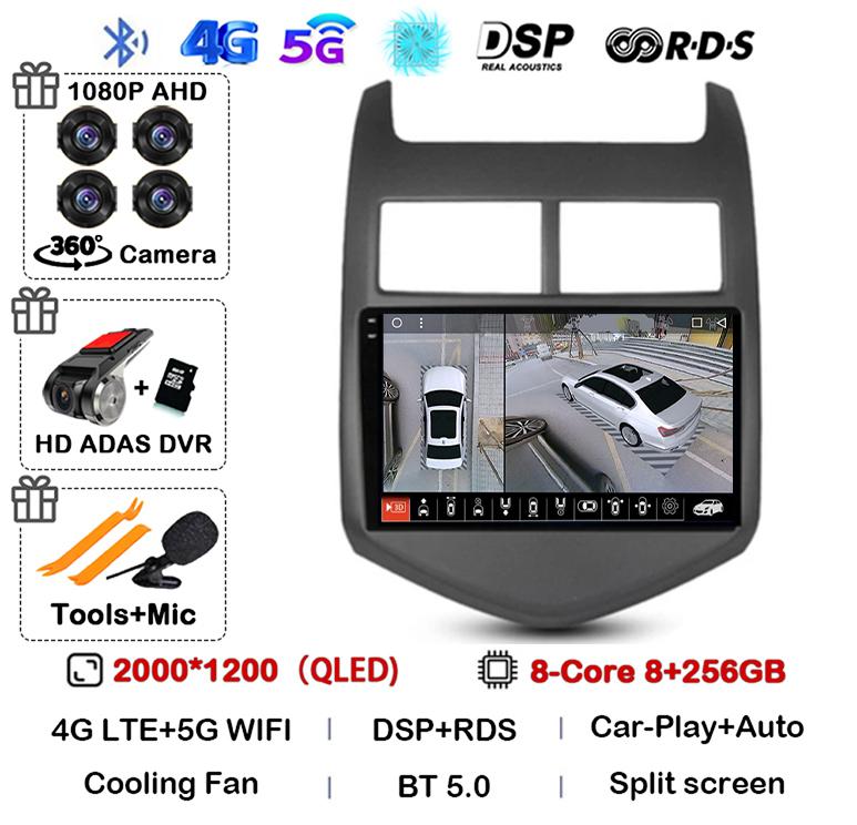 Android 14 CarPlay Auto для Chevrolet Aveo 2 Sonic T300 2011 2012 2013 2014 2015 Автомобильный радиоприемник, мультимедийный плеер, GPS, стерео, WIFI+4G