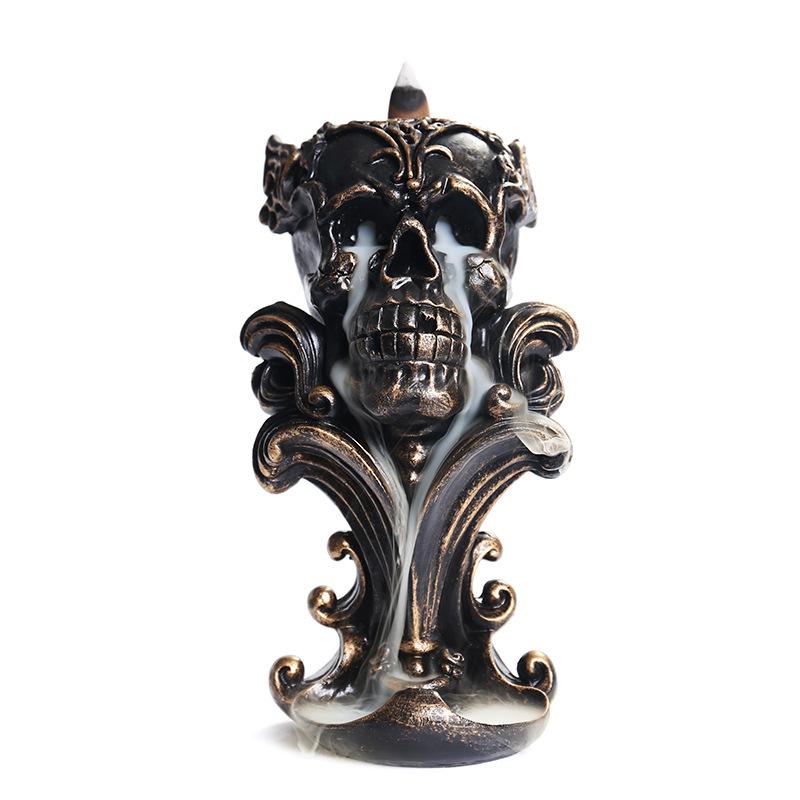 (Without Incense) Creative Resin Handicrafts Skull Backflow Incense Burner Home Ornament Halloween Decorations 7