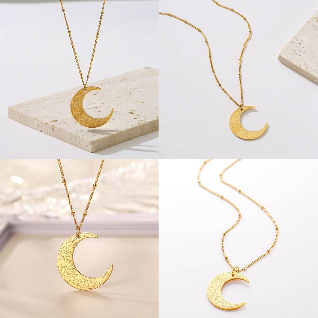 Ожерелье-подвеска из нержавеющей стали в виде полумесяца Аятуль-Курси, цепочка-ключица в виде полумесяца, арабский религиозный исламский чокер, ювелирный подарок