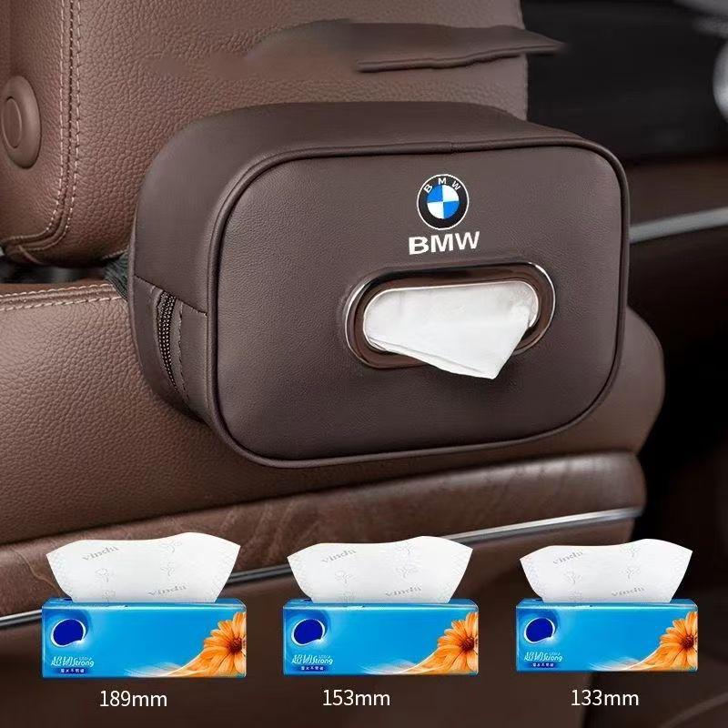 BMW Car Headrest Tissue Box, Premium PU Leather Hanging Napkin Holder, Universal Auto Seat Back Tissue Case,Car Interior Accessories