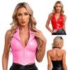 Women's Wetlook Crop Top Slim Fit Vest Patent Leather Tank Top Backless Camisole Shirt Tops Clubwear