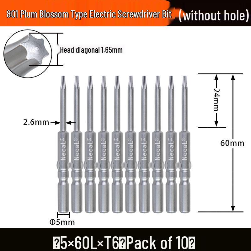 Электрическая отвертка Nigao S2, бит Torx 801, цельный, звездообразный, с круглым хвостовиком 5 мм.