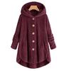 Women Plus Size Button Plush Tops Hooded Loose Cardigan Wool Coat Winter Jacket