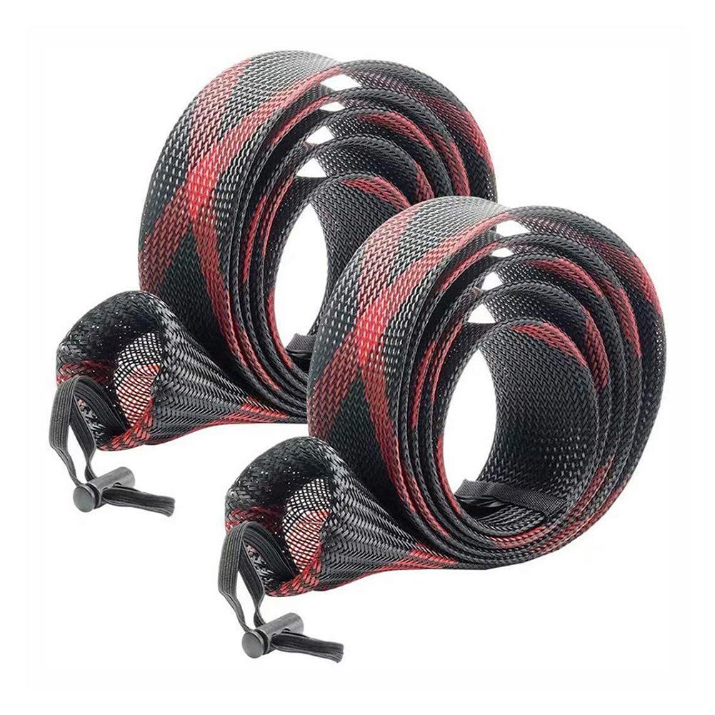 2Pcs Braided Mesh Rod Protector with Lanyard 32mm Spinning Rod Sleeve Cover Scalable for Casting Sea Fishing Spinning Rod