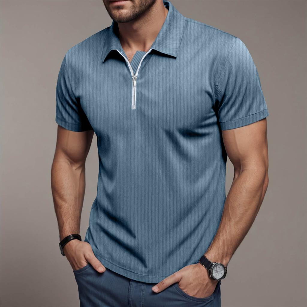 Мужская летняя свободная футболка из вельвета с коротким рукавом и застежкой-молнией на лацкан, однотонная легкая и дышащая рубашка, топы
