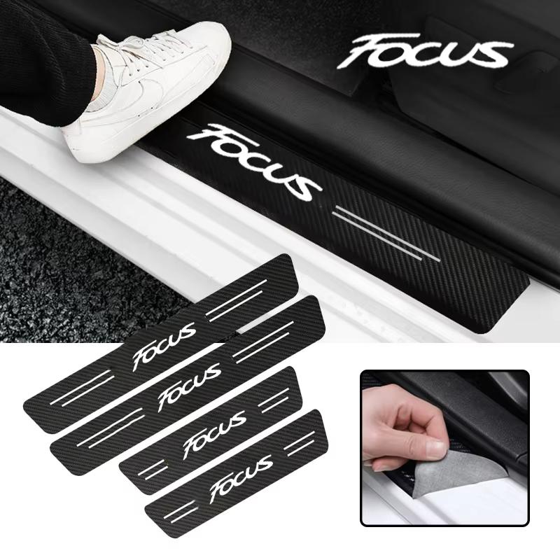 AJW1 New Carbon Fiber Car Door Sill Sticker Threshold Side Anti Scratch Sticker For Ford Focus Logo Waterproof Decal Car Accessories