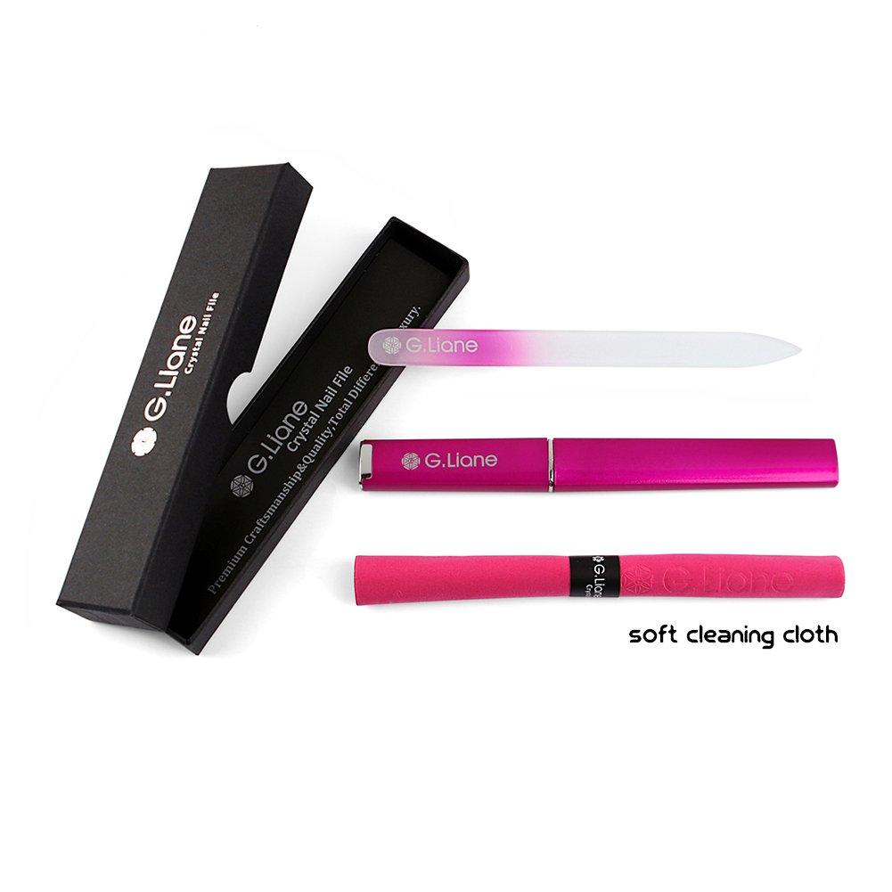 Профессиональная хрустальная стеклянная пилка для ногтей с травленой стеклянной пилкой для маникюра G.Liane Case, двусторонняя (Радужный розовый)