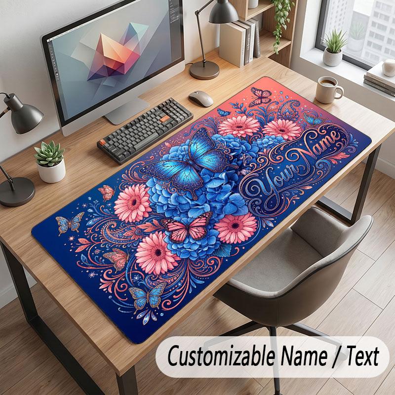 Butterfly Theme Customized Mouse Pad Personalized Print Name Text Desk Mat For Home Office Table Decor