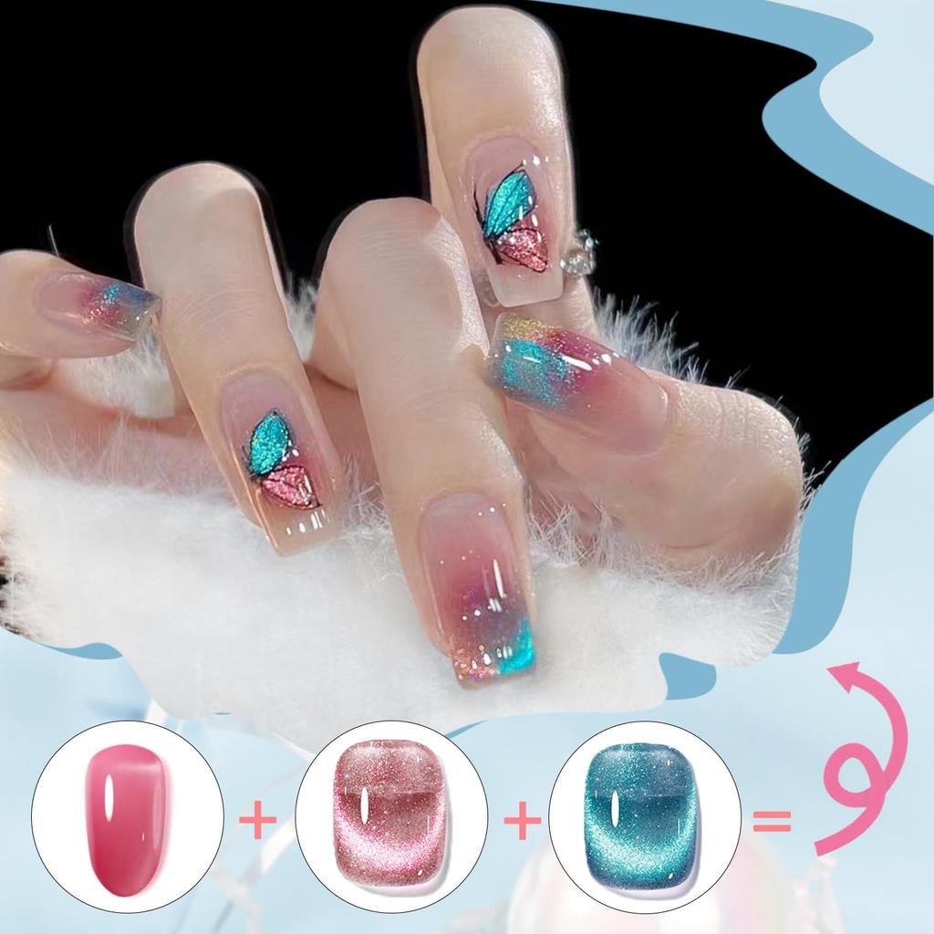 Biutee Gel Nail Nail Color with Glitter 6 Colors 8ml Compatible Glitter Magnetic Nail Gel Nail Color Gel Fine Particle Glitter Diamond Gel Iridescent