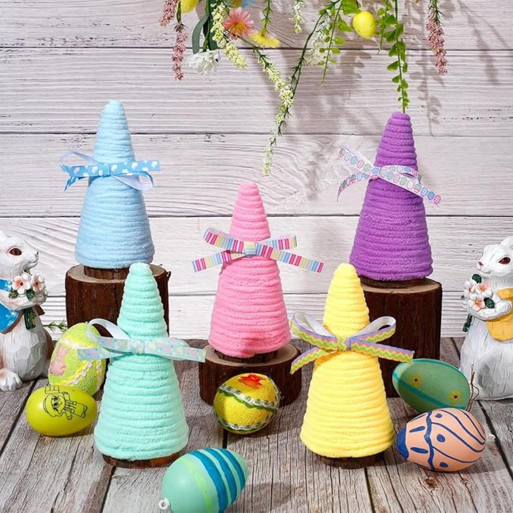 Пасхальные мини-деревья, обернутые пряжей - пастельные разноцветные - пасхальные украшения, 5 шт.