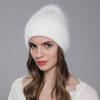 Winter Hat For Women Warm Knitted Angora Rabbit Fur Beanies Fashion With Bead Hats Female High Quality Casual Luxury Cap