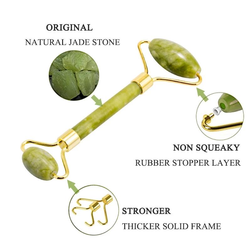 Natural Green Jade Roller Gua Sha Set Scraping Facial Massage Lifting Anti-Wrinkle Gouache Scraper Jade Massager Skin Care Tools