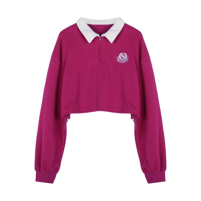 Женский пуловер с вышивкой в стиле ретро, с поло-воротником и застежкой-молнией до половины - Длинный рукав, Весна/Осень 2025