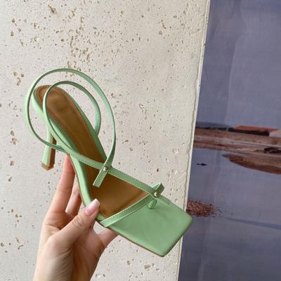 Новые брендовые сандалии-гладиаторы на тонком высоком каблуке, туфли-лодочки с узким ремешком и квадратным носком, с застежкой-липучкой, сер76