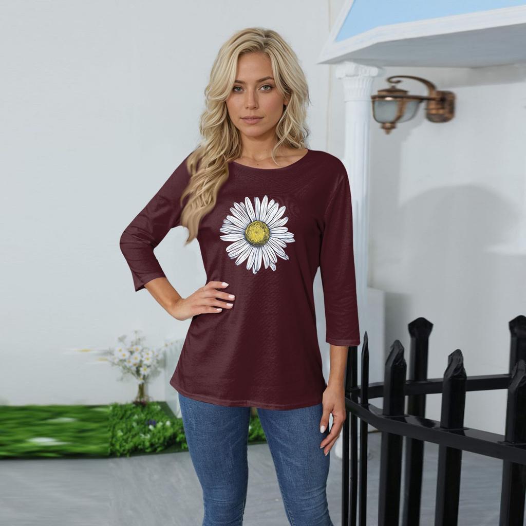 Women's O-neck 3/4 Sleeve  Print Top