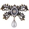 Vintage Bowknot Rhinestone Faux Pearl Pendant Brooch Pin Women Party Gown Badge