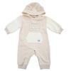 Buddylee Baby Coverall with Bear Long Brushed Pile Open for Boys and Size 70 Ears, Hooded, Sleeves, Lining, Front, Girls, Ivory, (Product Code