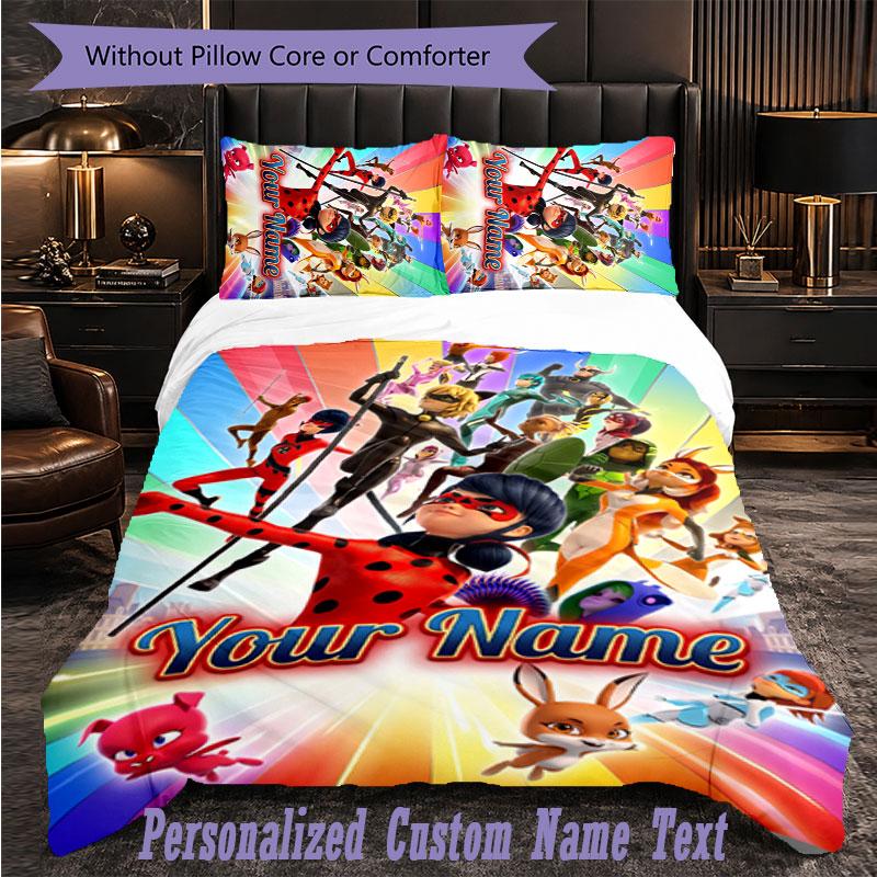 Personalized 3Pcs Bedding SetMiraculous Ladybug Custom Text Duvet Cover Pillowcase Set Bedroom Gift