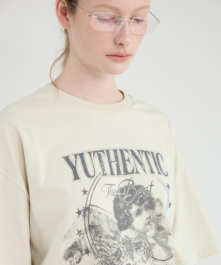 Yusentig Ангел Винтаж Футболка Кремовый Aw5Me4399A
