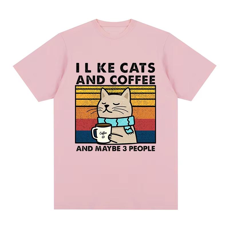 I Like Cats And Coffee Vintage Tshirt Clothes Hip Hop Casual Streetwear Cotton Unisex T Shirt New Tee Tshirt Unisexs Tops Unisex