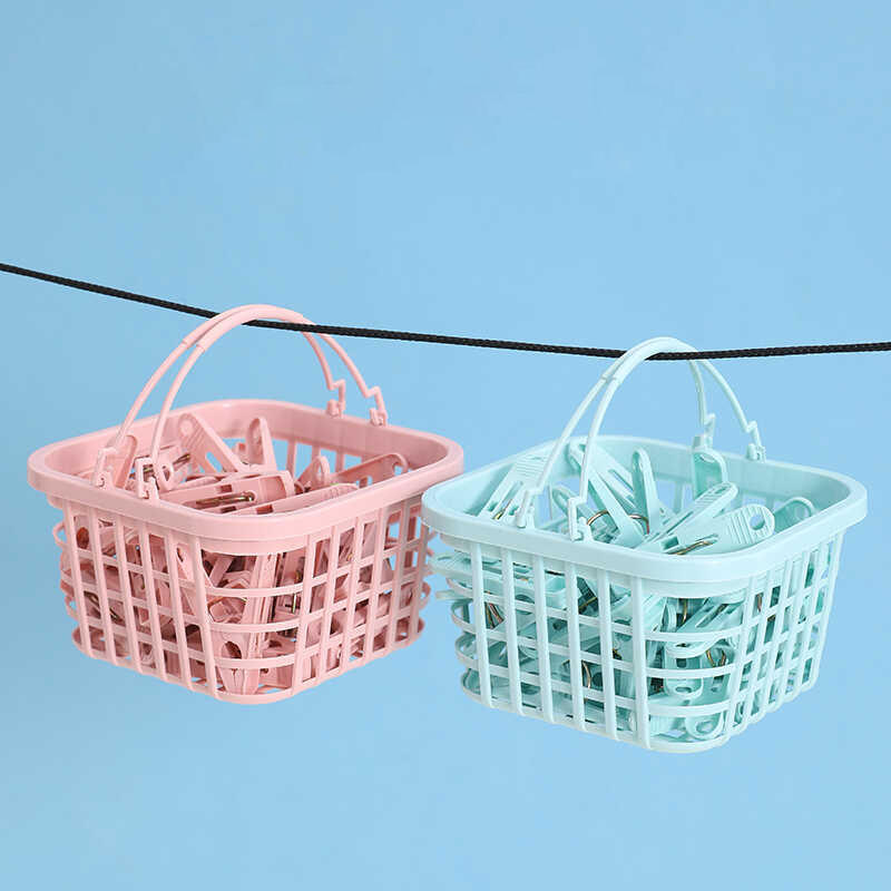 Крепкие ветрозащитные прищепки для сушки одежды для балкона, улицы, для фиксации нижнего белья, носков, шарфов, упаковка 30 шт., многоцелевые прищепки для белья с корзиной, розовые