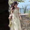 Women's Summer Long Dress Suspender Fairy Ruffled Edge Floral Sleeveless Maxi Dress