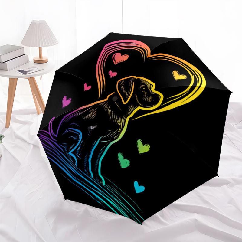 1pc Automatic Folding Umbrella with Cute Rainbow Heart & Paw Print Dog Love Design - Automatic Open/Close, Portable Umbrella S