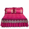 3pcs Solid Color Skin-Friendly Bed Skirt Set with Lace Detail (1 Bed Skirt + 2 Pillowcases), Quilted Layered Design, Elegant Ruffled Accents
