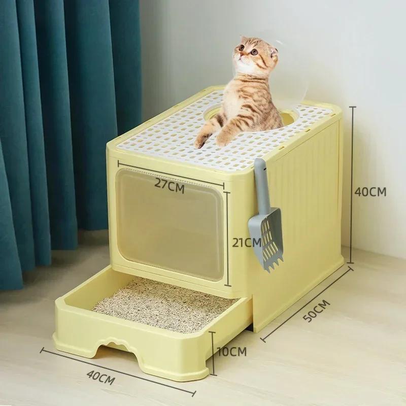 Totally Closed Anti-Splash Cat Litter Box Extra Large Drawer Type Detachable Odor Removal Household Cat Toilet Sandbox Daily Use