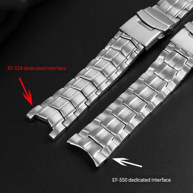 Классический 22 мм ремешок из нержавеющей стали для часов Casio EF-550 EF-524, серебряный ремешок с раскладывающейся пряжкой, браслет из металла, цепочка для мужских часов