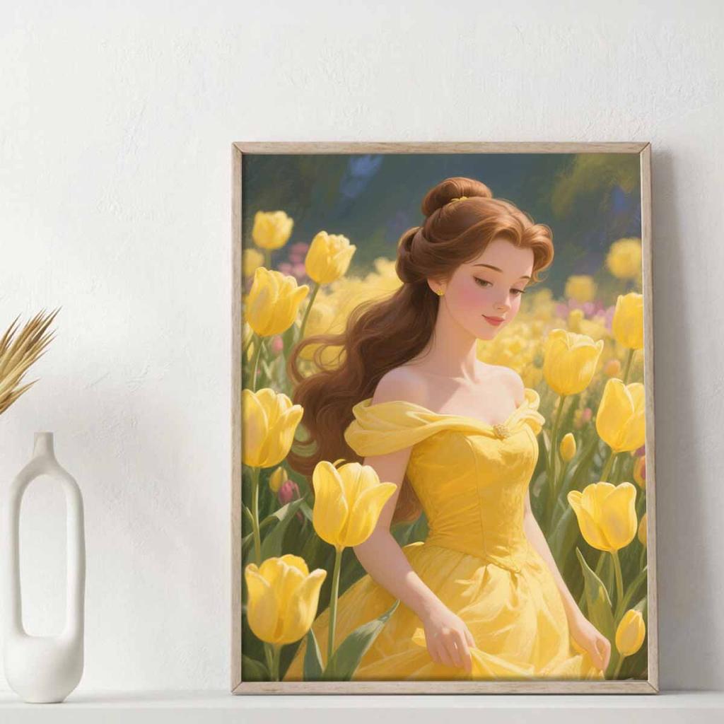 Алмазная мозаика Красочная алмазная живопись Тюльпаны и принцесса Полная круглая вышивка Мультяшные креативные хобби Настенный декор