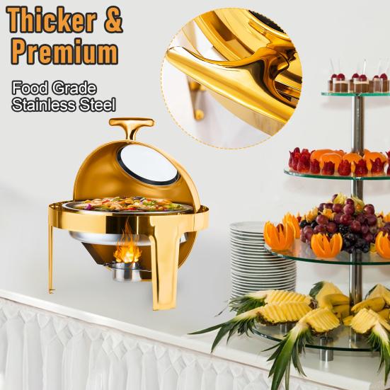 6QT Stainless Steel Chafing Dish for Buffet, Round Food Warmer with Visible Glass Lid