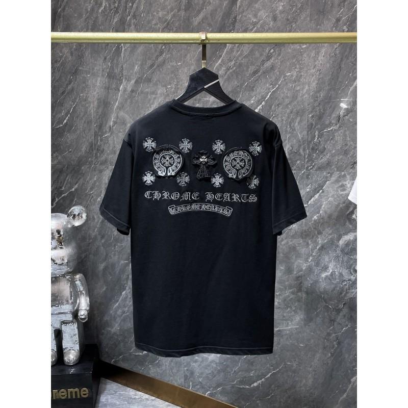 Mens Oversized Cotton T-Shirt With 3D Embroidered Cross Star Streetwear Short Sleeve Tee