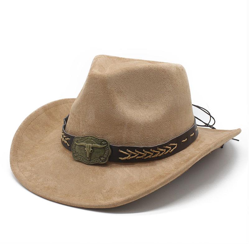 New suede ethnic wind bull head riding jazz hat peach heart cowboy hat sunshade top hat