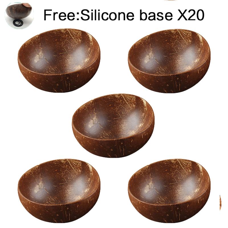 Набор кокосовых мисок Натуральная ручная работа Посуда из кокосовой скорлупы Деревянная ложка Десерт Фруктовый салат Для смешивания Рис Рамен Деревянная бамбуковая миска