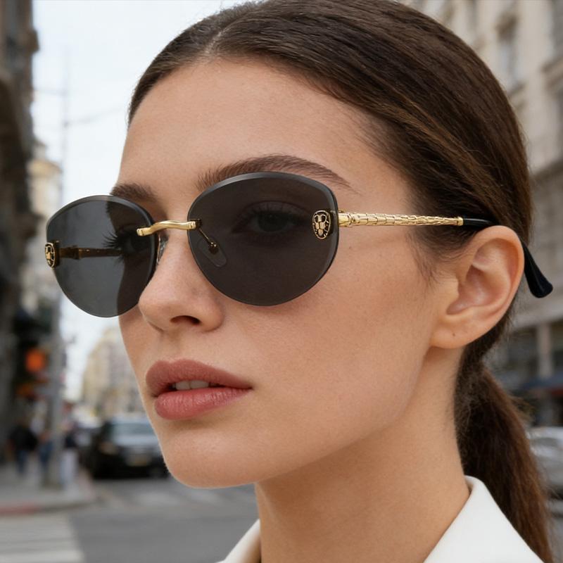 Metal Men Women Frameless Oval Sunglasses Fashion Trendy Eyewear Outdoor Street Photography Sunscreen Sunshade Glasses