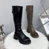 Long Boots 2025 Autumn Tall Knight Boots Thick-soled Heightening Women's Boots Rear Zipper Skinny Boots Women's Leather Boots