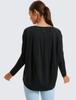 CRZ YOGA Long Sleeve Pima Cotton with Boat Loose Casual Yoga Size Women's T-Shirt Neck, Basic, Fit, Top, Black, L, Spring/Autumn