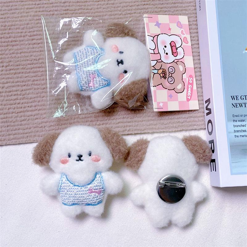 Брелок-подвеска в виде плюшевого мультяшного щенка с пищащим звуком, костью, креативной брошью и аксессуарами для волос